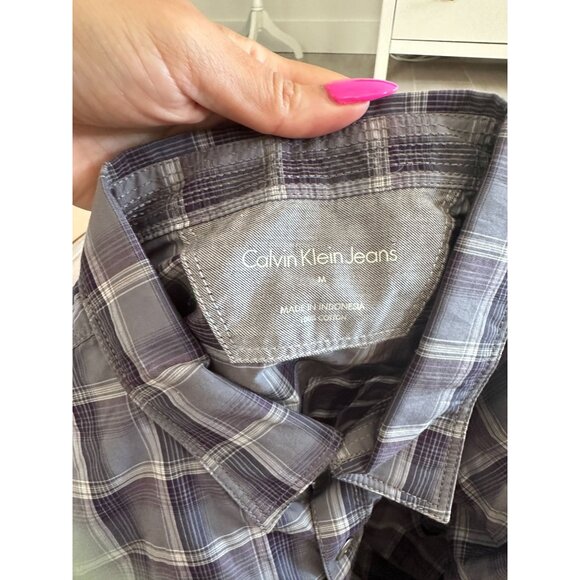 CALVIN KLEIN JEANS Blue Plaid Button Down Shirt Size Medium - Picture 2 of 7
